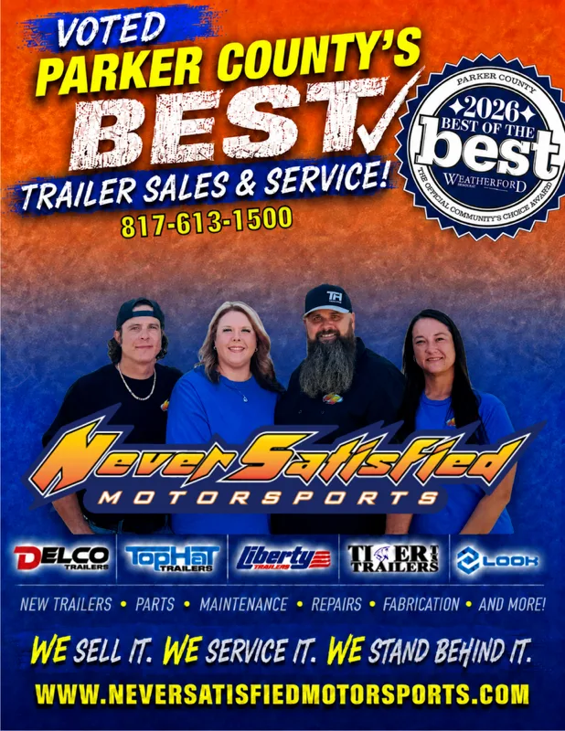 Liberty dump trailers on the Never Satisfied Motorsports lot in Weatherford, Texas