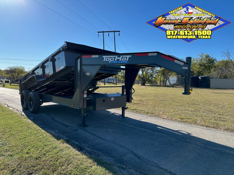 2025 TOP HAT 83" X 14' LOW PROFILE GOOSENECK DUMP TRAILER WITH TARP, RAMPS AND SPARE GREY 14,000 GVWR