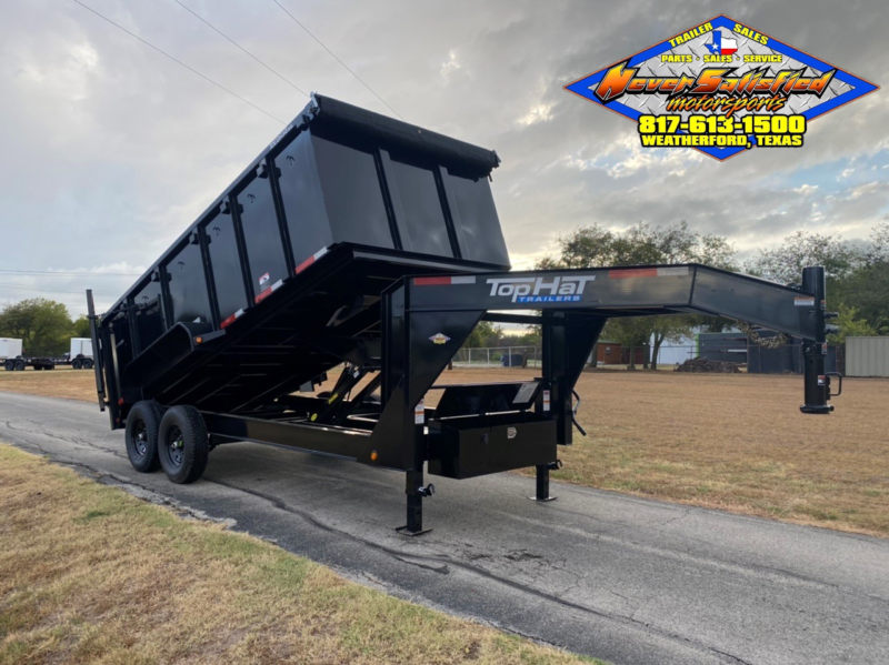 2025 TOP HAT 83" X 14' GOOSENECK DUMP TRAILER WITH 4' SIDEWALLS, TARP, RAMPS AND SPARE 14,000 GVWR