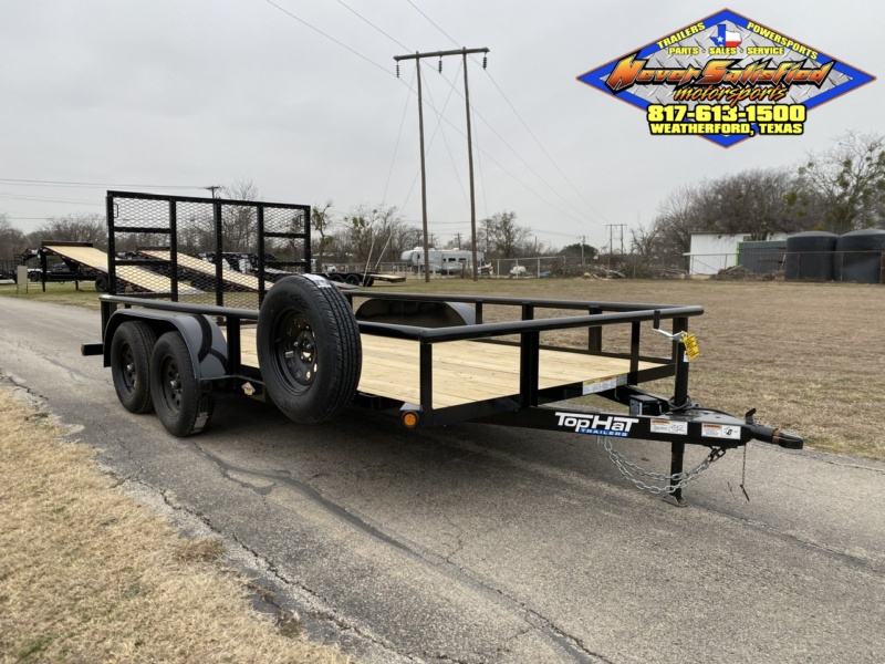 2025 TOP HAT 83″ X 14′ PIPE TOP UTILITY TRAILER WITH 4′ SPRING ASSIST RAMP GATE, SPARE 7,000 GVWR