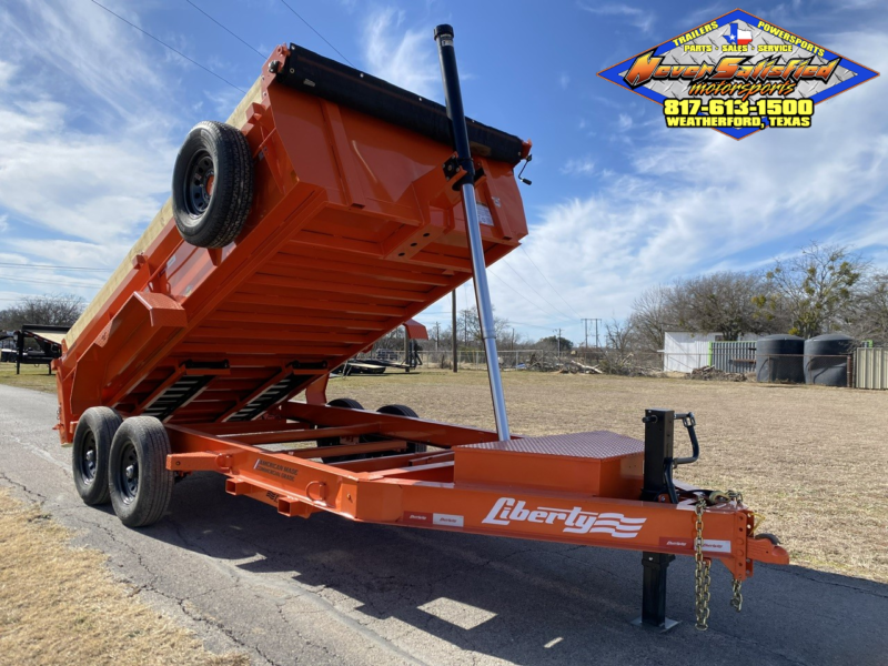 2025 LIBERTY 83" X 14' TELESCOPING DUMP TRAILER WITH TARP, RAMPS AND SPARE 15,400 GVWR ORANGE