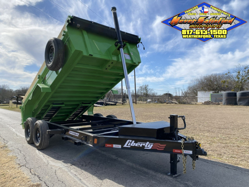 2025 LIBERTY 83" X 14' TELESCOPING DUMP TRAILER WITH TARP, RAMPS AND SPARE 15,400 GVWR LIME/BLACK