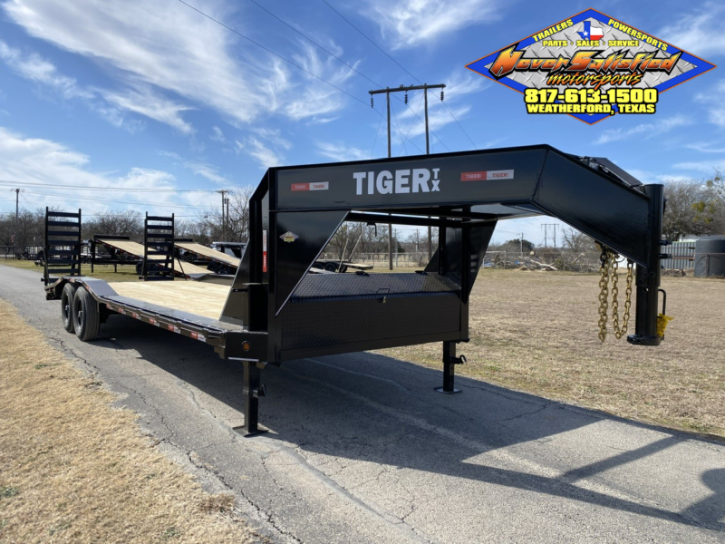 2025 TIGERTX 102" X 26' GOOSENECK TRAILER W/ DRIVE OVER FENDERS AND STAND UP RAMPS, SPARE 14,000 GVWR