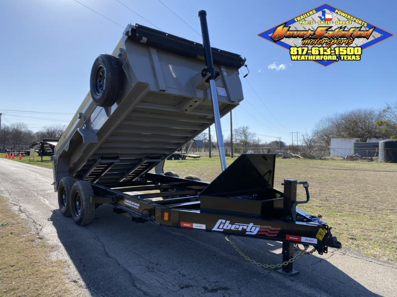 2025 LIBERTY 83" X 14' TELESCOPING DUMP TRAILER WITH TARP, RAMPS AND SPARE 15,400 GVWR GRAY/BLACK