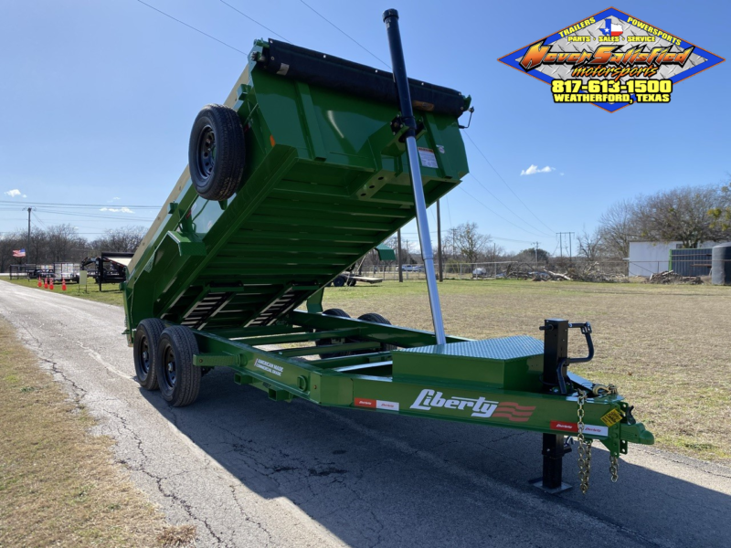 2025 LIBERTY 83" X 14' TELESCOPING DUMP TRAILER WITH TARP, RAMPS AND SPARE 15,400 GVWR JOHN DEERE GREEN