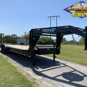 2025 TOP HAT 102" X 28' LOWBOY GOOSENECK TRAILER WITH WIDE DRIVE OVER FENDERS, RAMPS AND SPARE 17,500 GVWR