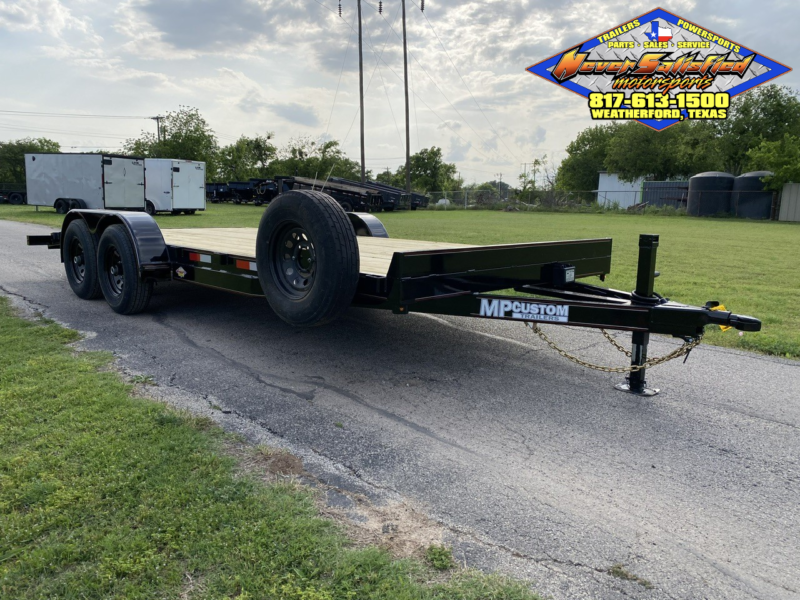 2025 MP CUSTOMS 83" X 18' CAR HAULER TRAILER W/ SLIDE IN RAMPS, SPARE 10,400 GVWR