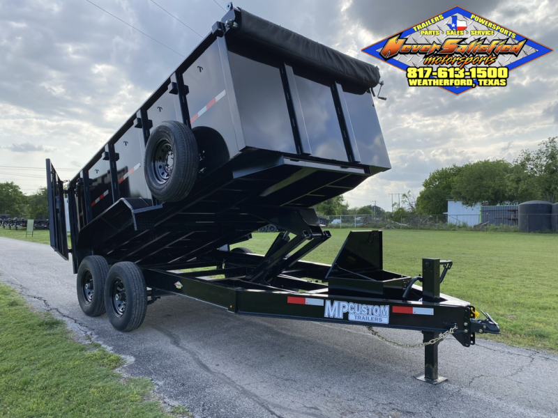 2025 MP CUSTOMS 83" X 14' DUMP TRAILER WITH 4' SIDEWALLS, TARP, RAMPS AND SPARE 14,000 GVWR