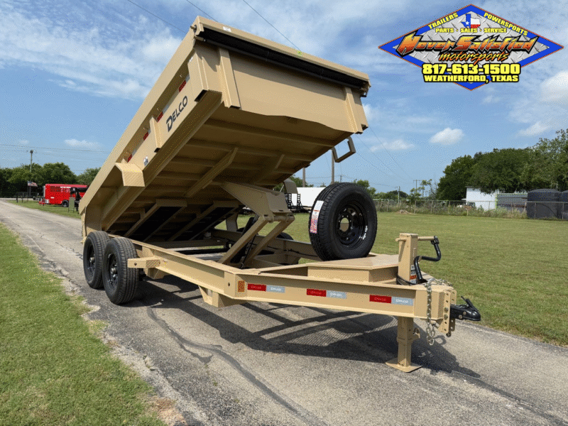 2025 DELCO 83" X 14' DUMP TRAILER WITH TARP, RAMPS AND SPARE MOJAVE TAN 14,000 GVWR