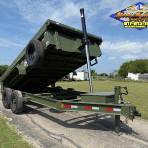 2025 DELCO 83" X 14' TELESCOPING DUMP TRAILER WITH TARP, RAMPS AND SPARE ARMY GREEN 14,000 GVWR