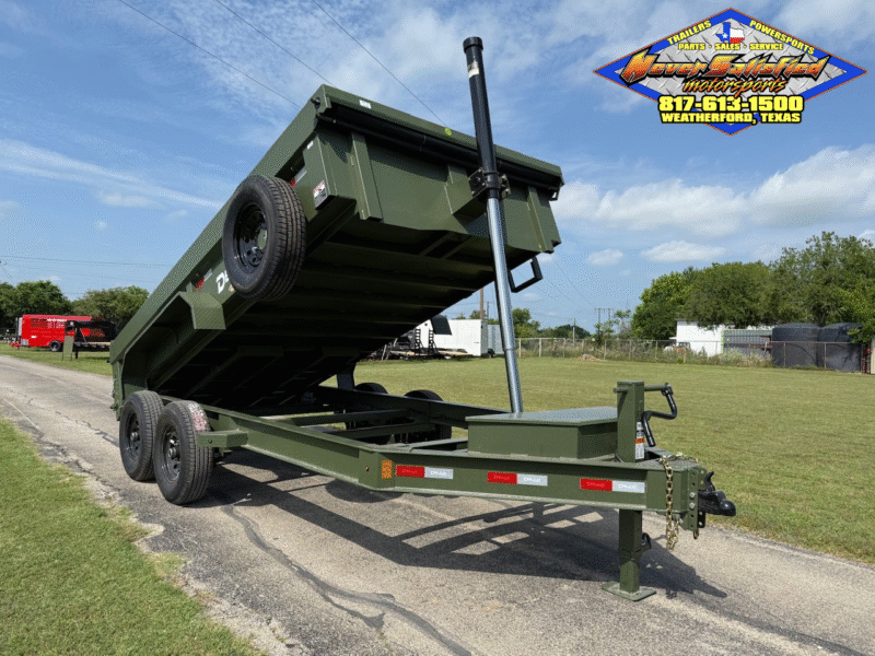 2025 DELCO 83" X 14' TELESCOPING DUMP TRAILER WITH TARP, RAMPS AND SPARE ARMY GREEN 14,000 GVWR