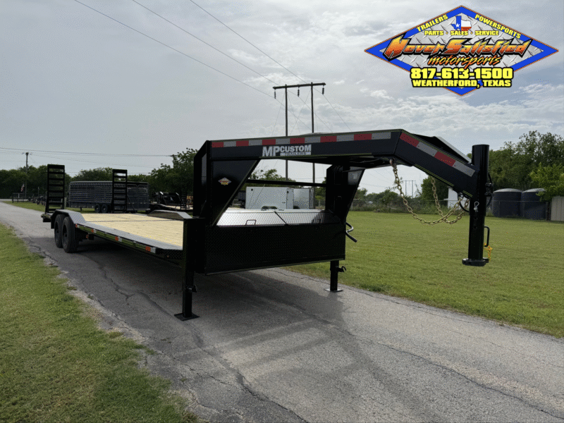 2025 MP CUSTOMS 102" X 30' GOOSENECK TRAILER W/ DRIVE OVER FENDERS, STAND UP RAMPS AND SPARE 16,000 GVWR