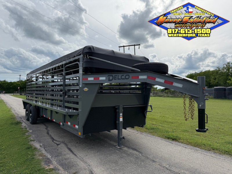 2025 DELCO 6' 8" X 24' BAR TOP GOOSENECK CATTLE STOCK TRAILER GRAY/BLACK 14,000 GVWR