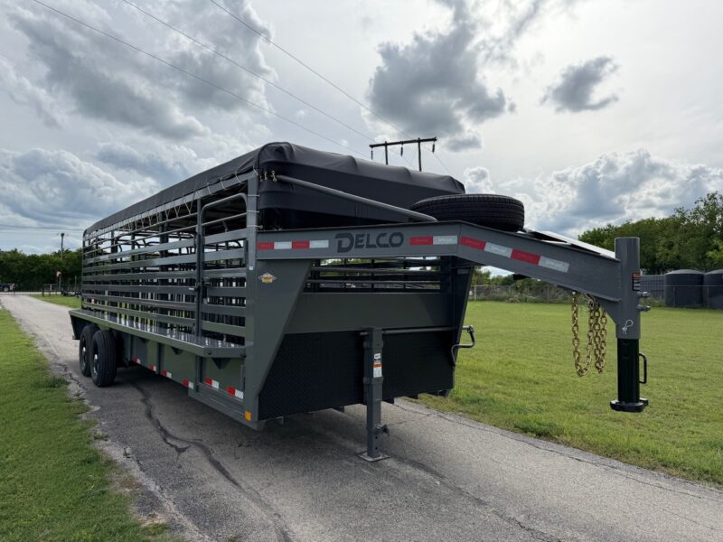 2025 DELCO 6' 8" X 24' BAR TOP GOOSENECK CATTLE STOCK TRAILER GRAY/BLACK 14,000 GVWR