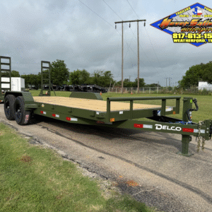2025 DELCO 83" X 20' BUMPER PULL EQUIPMENT TRAILER WITH STAND UP RAMPS ARMY GREEN 14,000 GVWR