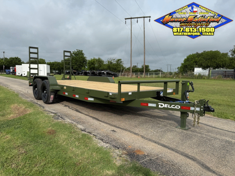 2025 DELCO 83" X 20' BUMPER PULL EQUIPMENT TRAILER WITH STAND UP RAMPS ARMY GREEN 14,000 GVWR