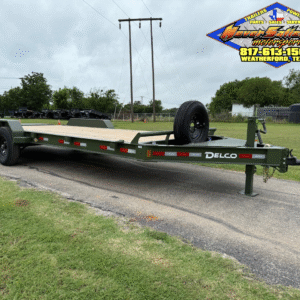 2025 DELCO 83" X 20' BUMPER PULL EQUIPMENT TRAILER WITH MONSTER RAMPS, SPARE ARMY GREEN 14,000 GVWR