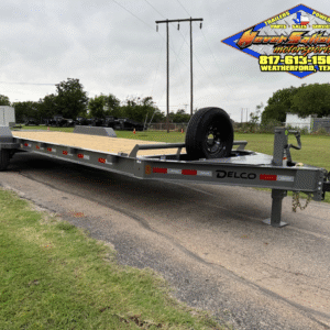 2025 DELCO 83" X 24' BUMPER PULL EQUIPMENT TRAILER WITH MONSTER RAMPS, SPARE FIGHTER JET GRAY 14,000 GVWR