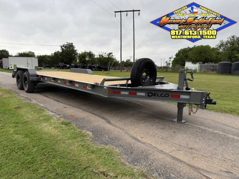 2025 DELCO 83" X 24' BUMPER PULL EQUIPMENT TRAILER WITH MONSTER RAMPS, SPARE FIGHTER JET GRAY 14,000 GVWR