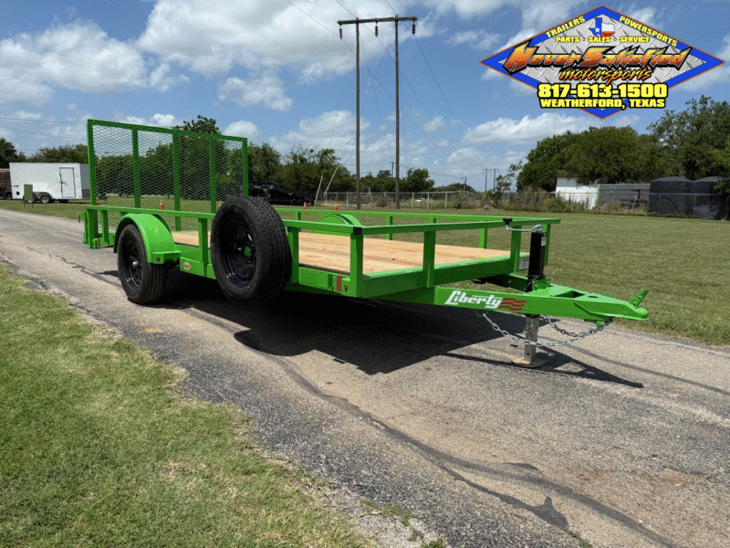 2025 LIBERTY 78" X 14' SINGLE AXLE TRAILER W/ DOVE TAIL, RAMP GATE, SPARE LIME GREEN 2,990 GVWR