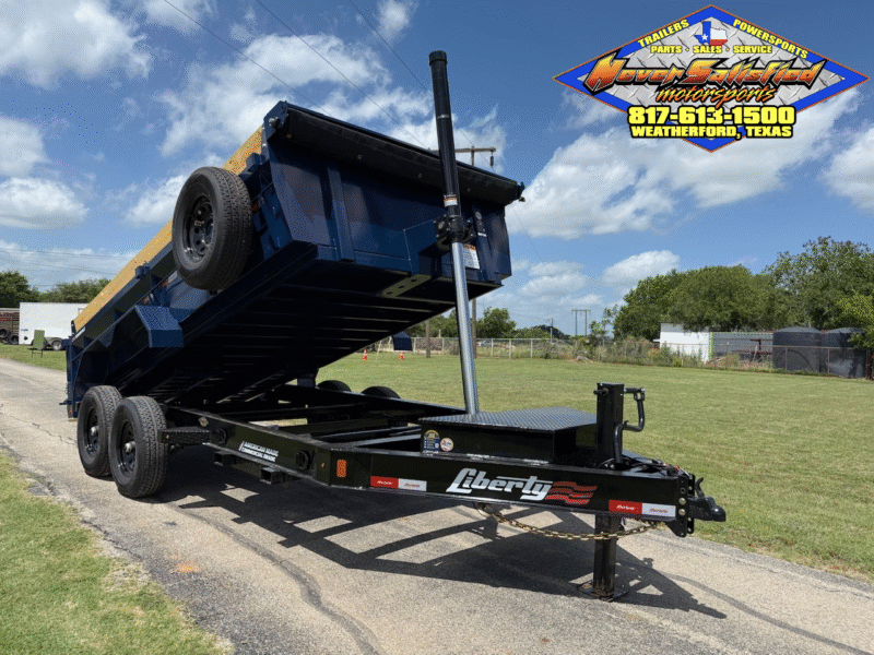 2025 LIBERTY 83" X 14' TELESCOPING DUMP TRAILER WITH TARP, RAMPS AND SPARE NAVY/BLACK 15,400 GVWR