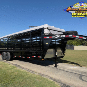 2026 DELCO 6′ 8″ X 24′ BAR TOP GOOSENECK CATTLE STOCK TRAILER 14K-GVWR  BLACK/GRAY