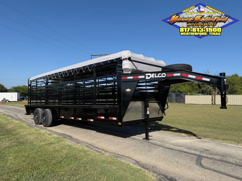 2026 DELCO 6′ 8″ X 24′ BAR TOP GOOSENECK CATTLE STOCK TRAILER 14K-GVWR  BLACK/GRAY