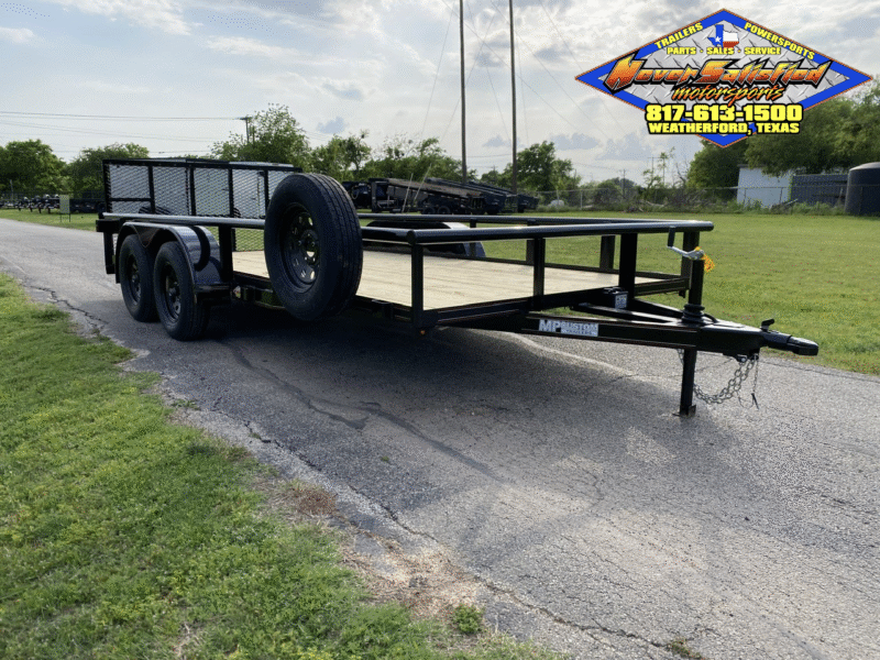 2025 MP CUSTOMS 83" X 16' TANDEM AXLE UTILITY TRAILER W/ 2' DOVE TAIL, 3' RAMP GATE, SPARE 7,000 GVWR