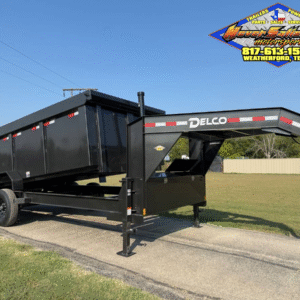 2026 DELCO 83" X 16' GOOSENECK TELESCOPING DUMP TRAILER WITH 4' SIDEWALLS, TARP, RAMPS AND SPARE 14,000 GVWR CHARCOAL GRAY