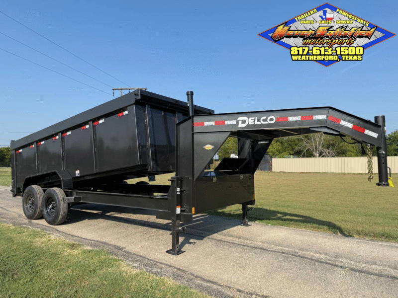 2026 DELCO 83" X 16' GOOSENECK TELESCOPING DUMP TRAILER WITH 4' SIDEWALLS, TARP, RAMPS AND SPARE 14,000 GVWR CHARCOAL GRAY