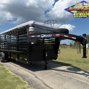 2026 DELCO 6′ 8″ X 20′ BAR TOP GOOSENECK CATTLE STOCK TRAILER 14K-GVWR  BLACK/GRAY