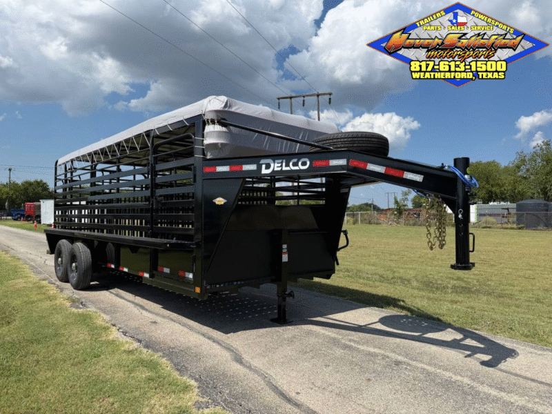 2026 DELCO 6′ 8″ X 20′ BAR TOP GOOSENECK CATTLE STOCK TRAILER 14K-GVWR  BLACK/GRAY
