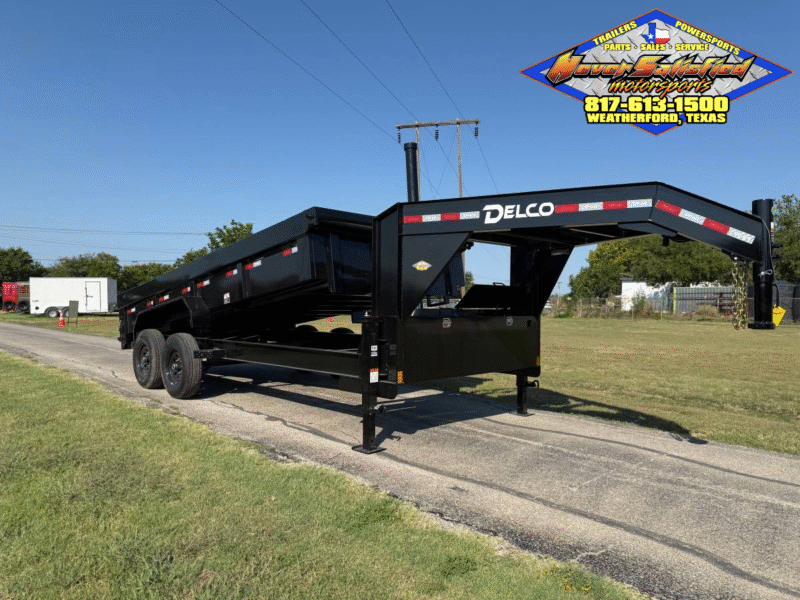 2026 DELCO 83" X 16' GOOSENECK TELESCOPING DUMP TRAILER WITH 2' SIDEWALLS, TARP, RAMPS AND SPARE 14,000 GVWR