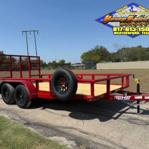 2026 TOP HAT 83″ X 14′ PIPE TOP UTILITY TRAILER WITH 4′ SPRING ASSIST RAMP GATE, SPARE 7k-GVWR-RED
