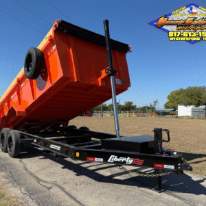 2026 LIBERTY 83" X 16' BUMPER PULL DUMP TRAILER WITH TARP, RAMPS, AND SPARE 17500 GVWR ORANGE/BLACK