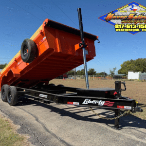 2026 LIBERTY 83" X 16' BUMPER PULL DUMP WITH TARP, RAMPS AND SPARE 15,400 GVWR ORANGE/BLACK