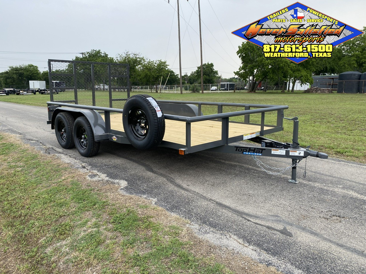 2026 TOP HAT 83″ X 14′ PIPE TOP UTILITY TRAILER WITH 4′ SPRING ASSIST RAMP GATE, SPARE 7,000-GVWR-GRAY
