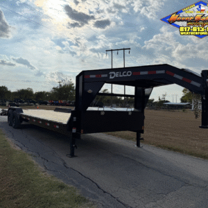 2026 DELCO 102" X 28' LOWBOY GOOSENECK TRAILER W/ DRIVE OVER FENDERS, MONSTER RAMPS AND SPARE 14,000 GVWR