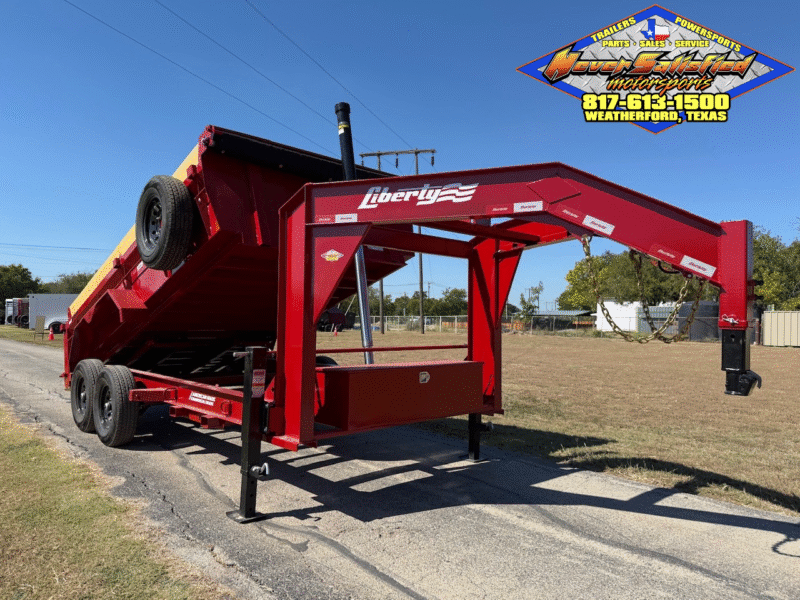 2026 LIBERTY 83" X 14' GOOSENECK DUMP TRAILER WITH TARP, RAMPS AND SPARE 15,900 GVWR RED