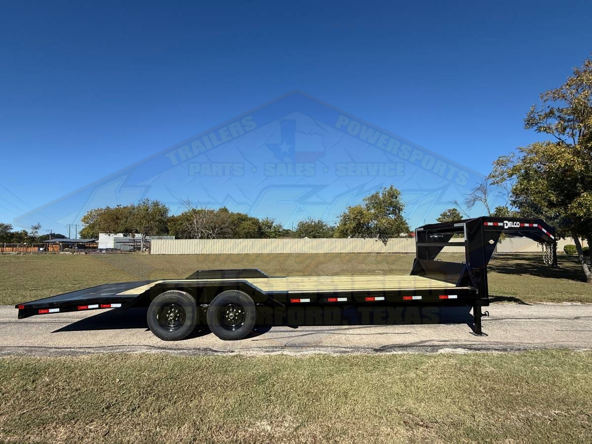 2026 DELCO 102" X 24' GOOSENECK FLATBED TRAILER W/DRIVE OVER FENDERS, SLIDE IN RAMPS, AND SPARE 14K-GVWR - Image 3