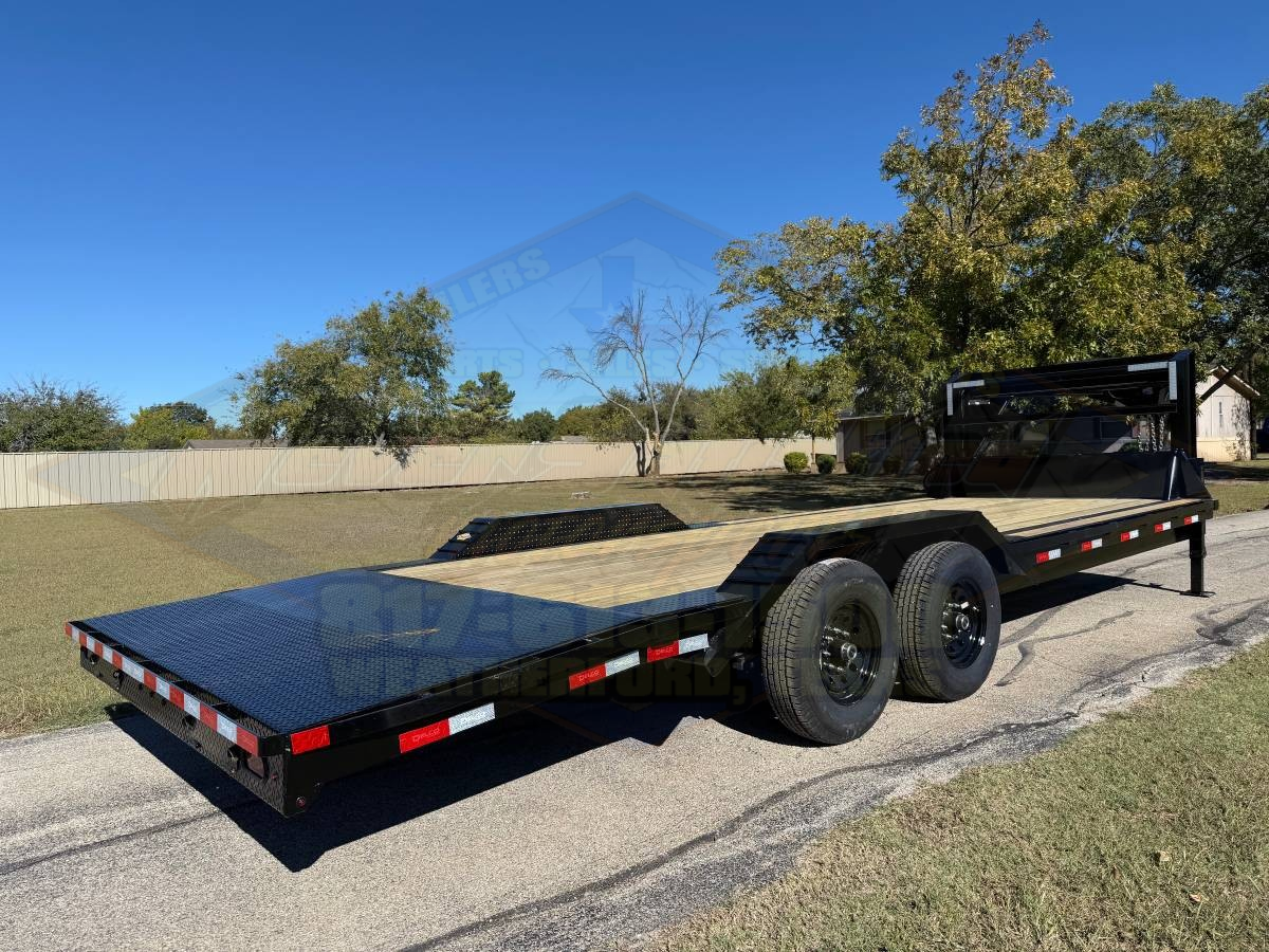 2026 DELCO 102" X 24' GOOSENECK FLATBED TRAILER W/DRIVE OVER FENDERS, SLIDE IN RAMPS, AND SPARE 14K-GVWR - Image 4