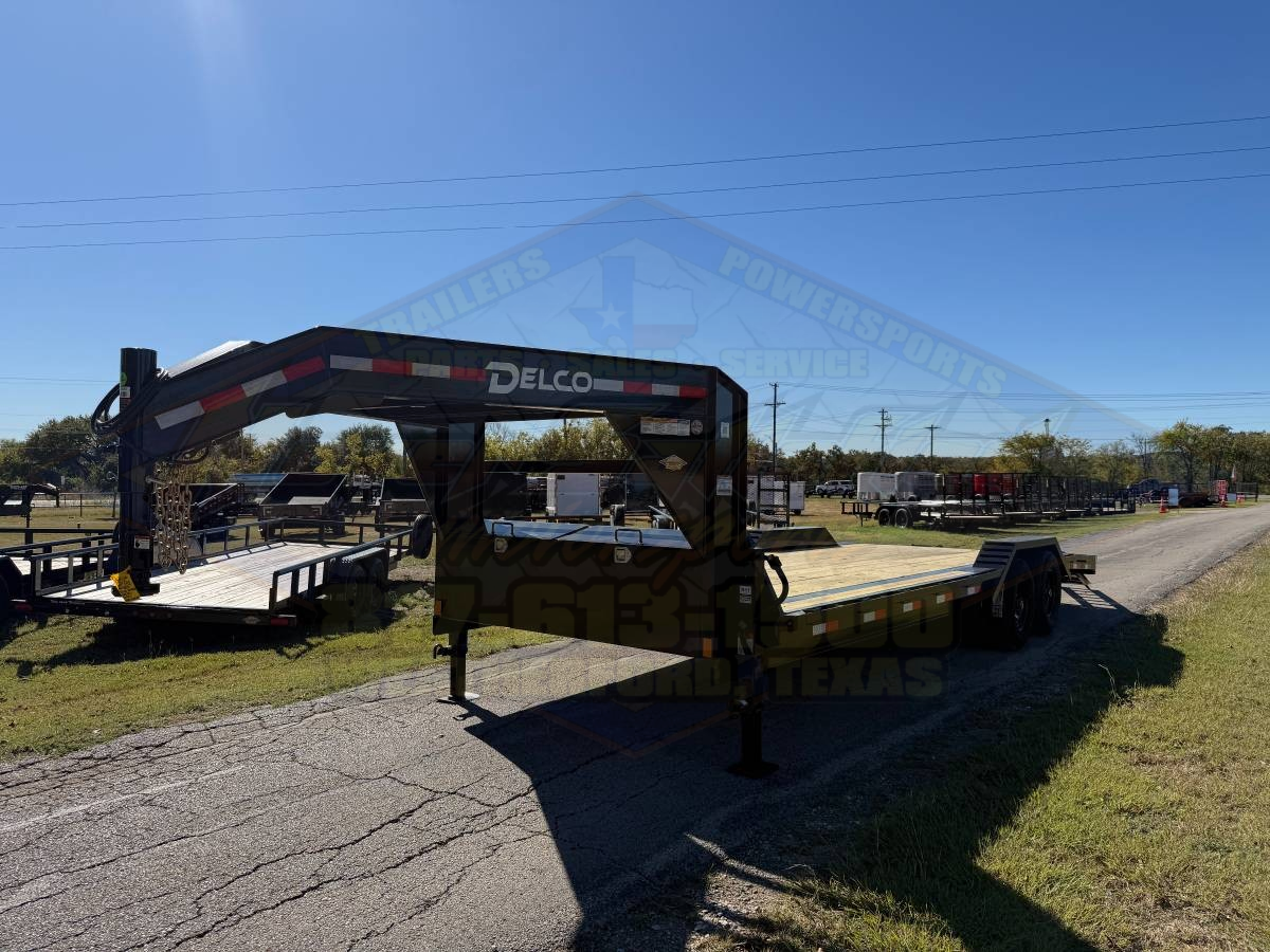 2026 DELCO 102" X 24' GOOSENECK FLATBED TRAILER W/DRIVE OVER FENDERS, SLIDE IN RAMPS, AND SPARE 14K-GVWR - Image 9