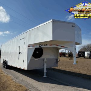 2026 DELCO 8' X 24' ALL STEEL GOOSENECK CARGO TRAILER WITH SIDE DOOR, RAMP DOOR AND SPARE 14,000 GVWR