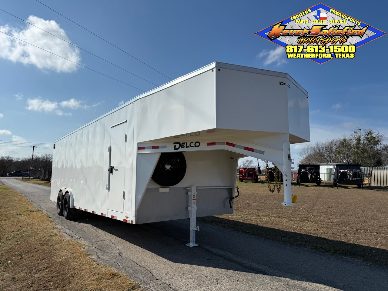 2026 DELCO 8' X 24' ALL STEEL GOOSENECK CARGO TRAILER WITH SIDE DOOR, RAMP DOOR AND SPARE 14,000 GVWR