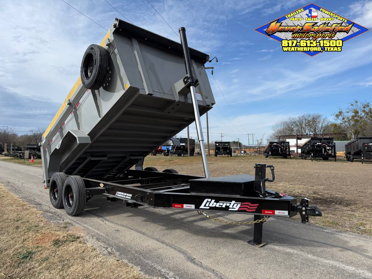 2026 LIBERTY 83" X 14' BUMPER PULL TELESCOPIC DUMP TRAILER WITH TARP, RAMPS, AND SPARE 17,500 GVWR GRAY/BLACK