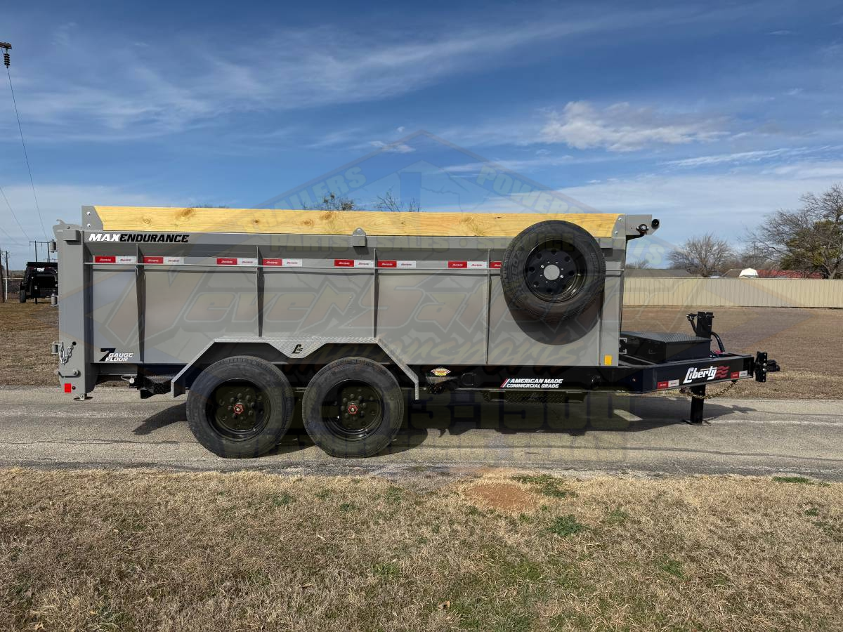 2026 LIBERTY 83" X 14' BUMPER PULL TELESCOPIC DUMP TRAILER WITH TARP, RAMPS, AND SPARE 17,500 GVWR GRAY/BLACK - Image 5