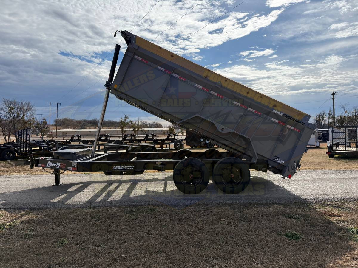 2026 LIBERTY 83" X 14' BUMPER PULL TELESCOPIC DUMP TRAILER WITH TARP, RAMPS, AND SPARE 17,500 GVWR GRAY/BLACK - Image 9