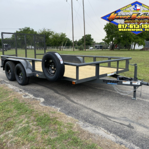2026 TOP HAT 83″ X 14′ PIPE TOP UTILITY TRAILER WITH 4′ SPRING ASSIST RAMP GATE, SPARE 7,000 GVWR GREY