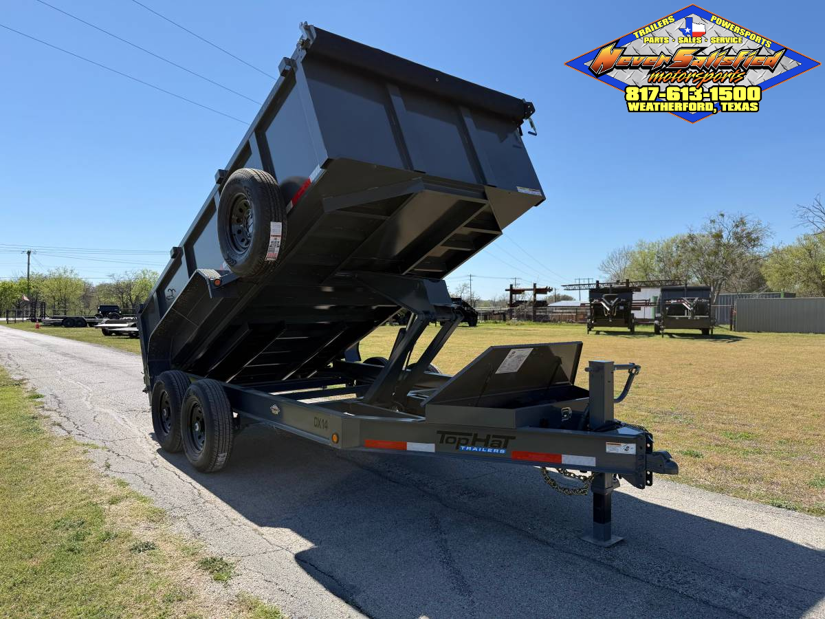 2026 TOP HAT 83" X 14' LOW PROFILE DUMP TRAILER WITH 3' SIDEWALLS, TARP, RAMPS AND SPARE 14,000 GVWR GREY