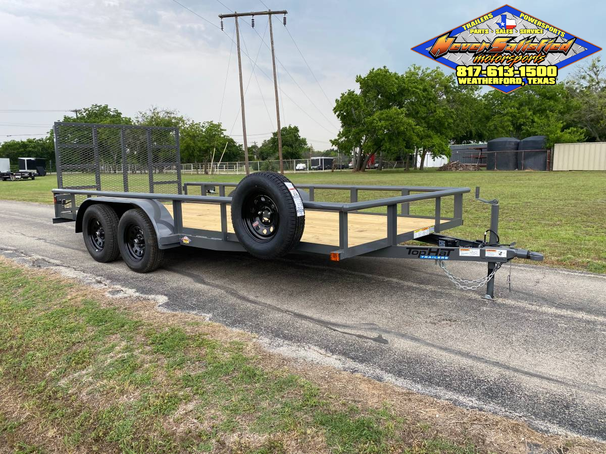 2026 TOP HAT 83" X 16' PIPE TOP UTILITY TRAILER WITH 4' SPRING ASSIST RAMP GATE, SPARE 7,000 GVWR GREY